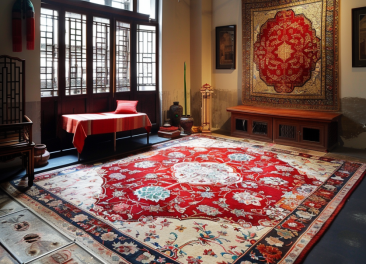 a room with a large rug and a bench chemdry singapore rug cleaning