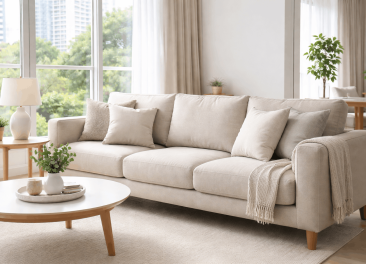 Clean sofa in a modern Singapore home with bright natural lighting
